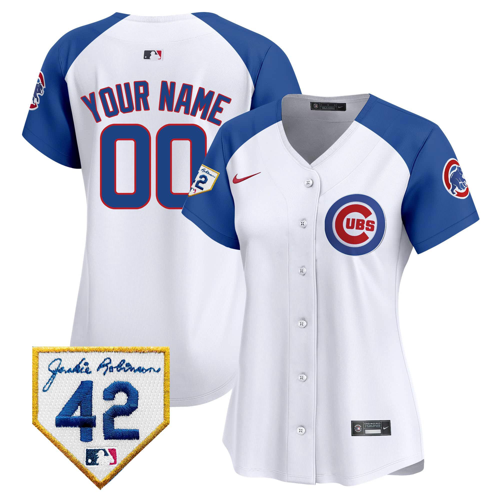 Women Chicago Cubs White Nike 2024 Jackie Robinson Patch Vapor Premier Limited Custom MLB Jersey style 1